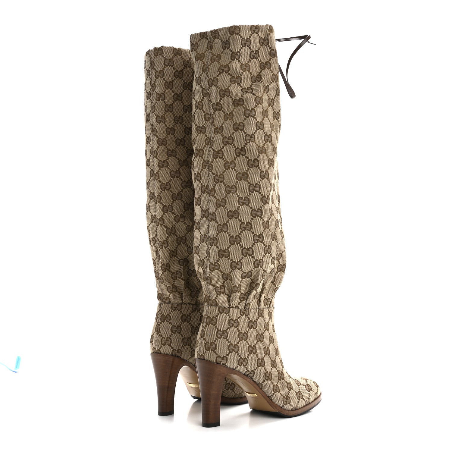 Gucci Monogram Malaga Kid Lisa Mid Heel Boots 36 Beige Ebony 4 of 9