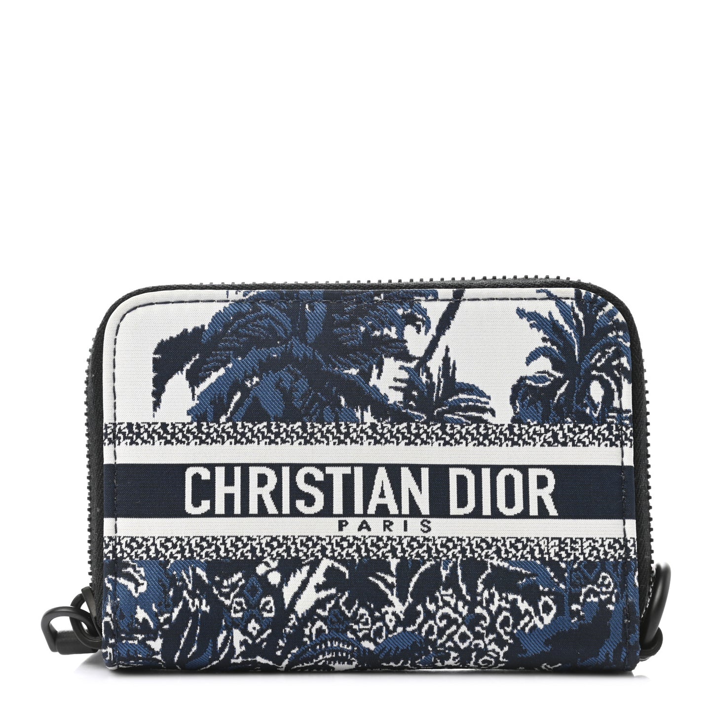 Technical Fabric Embroidered Palm Tree Toile De Jouy DiorTravel Detachable Card Holder Blue
