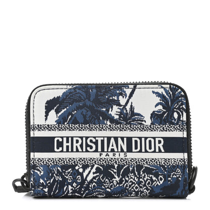 Christian Dior Technical Fabric Embroidered Palm Tree Toile De Jouy DiorTravel Detachable Card Holder Blue 1 of 6