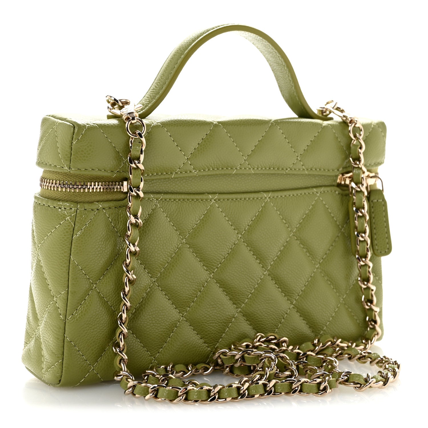 Chanel Caviar Quilted Top Handle Slim Vanity With Chain Khaki 3 of 13