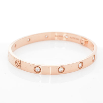 Cartier 18K Pink Gold 10 Diamond LOVE Bracelet 17 5 of 6