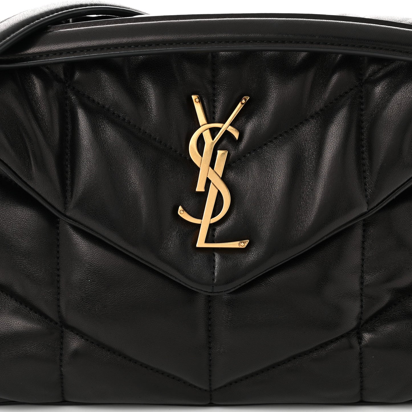 Lambskin Quilted Small Loulou Puffer Monogram Chain Satchel Black
