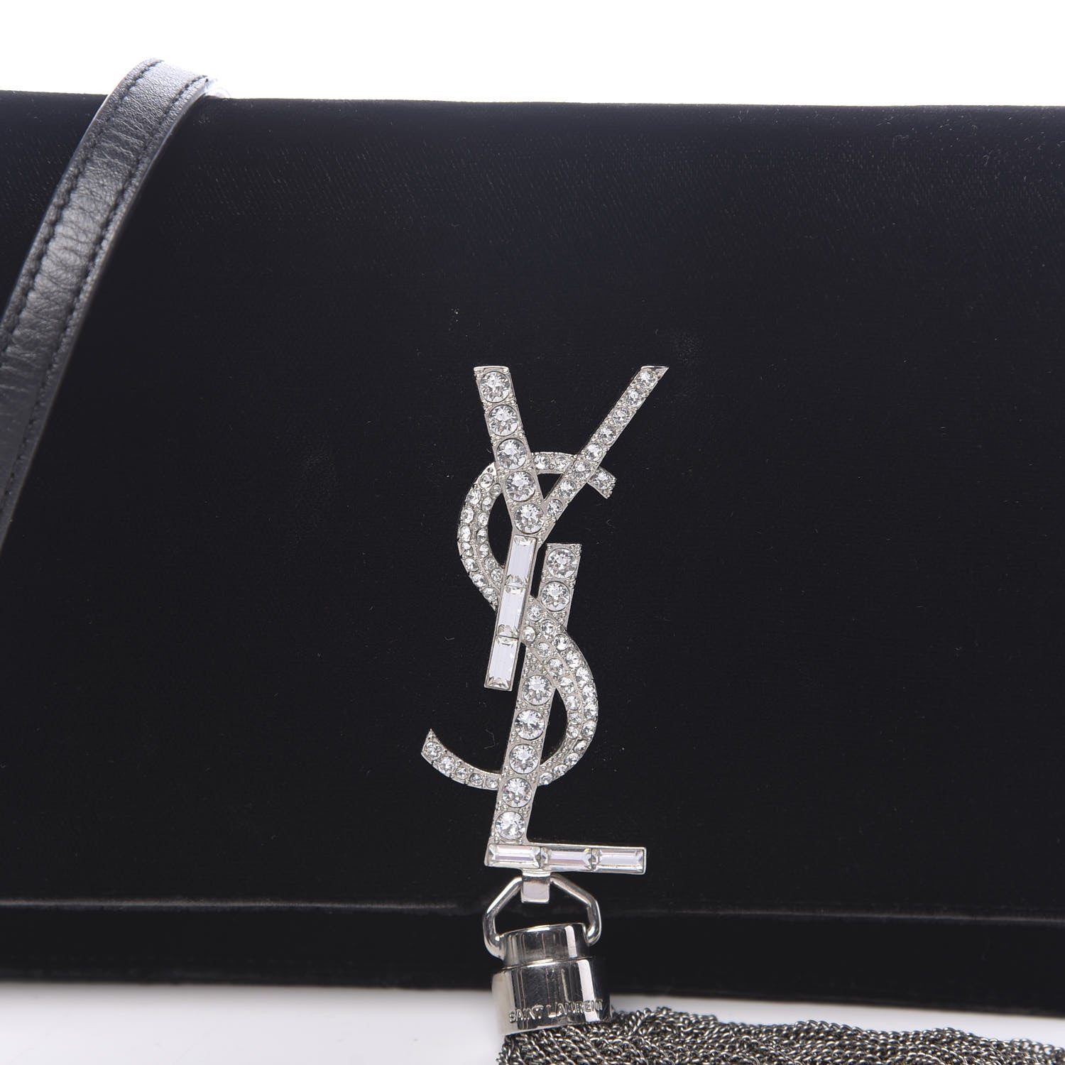 Saint Laurent Velvet Crystal Monogram Tassel Chain Wallet Black 16 of 16