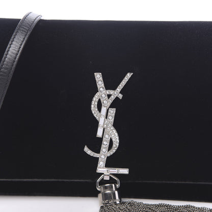 Saint Laurent Velvet Crystal Monogram Tassel Chain Wallet Black 16 of 16