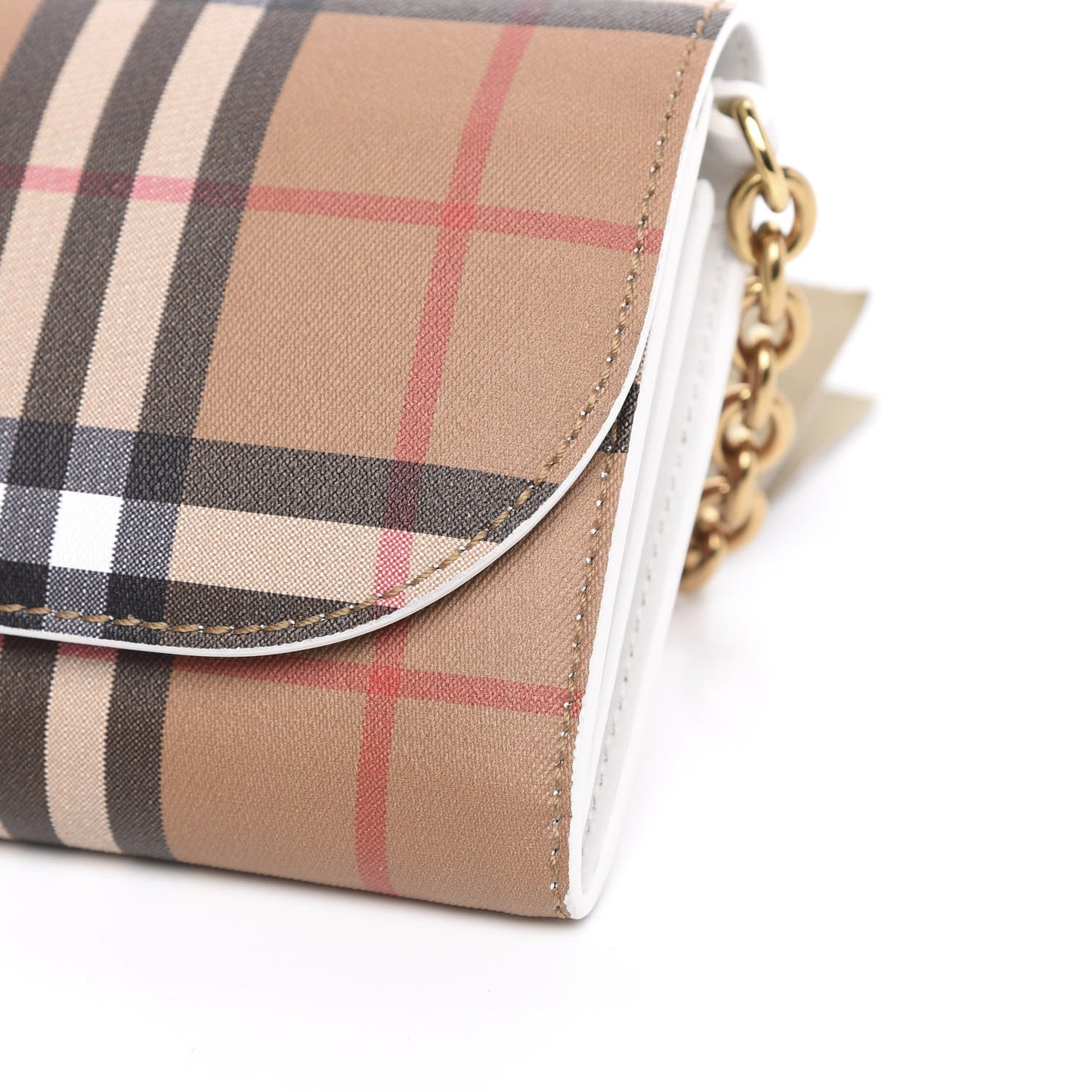 Vintage Check Henley Wallet On Chain Chalk White