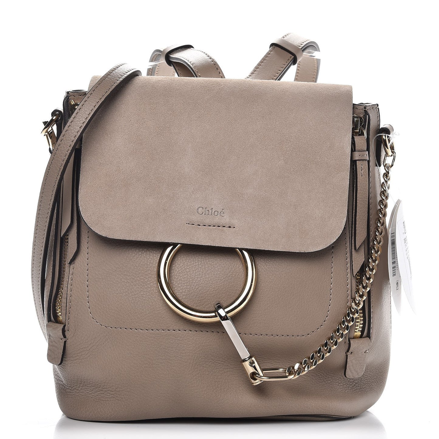 Suede Calfskin Small Faye Backpack Motty Grey