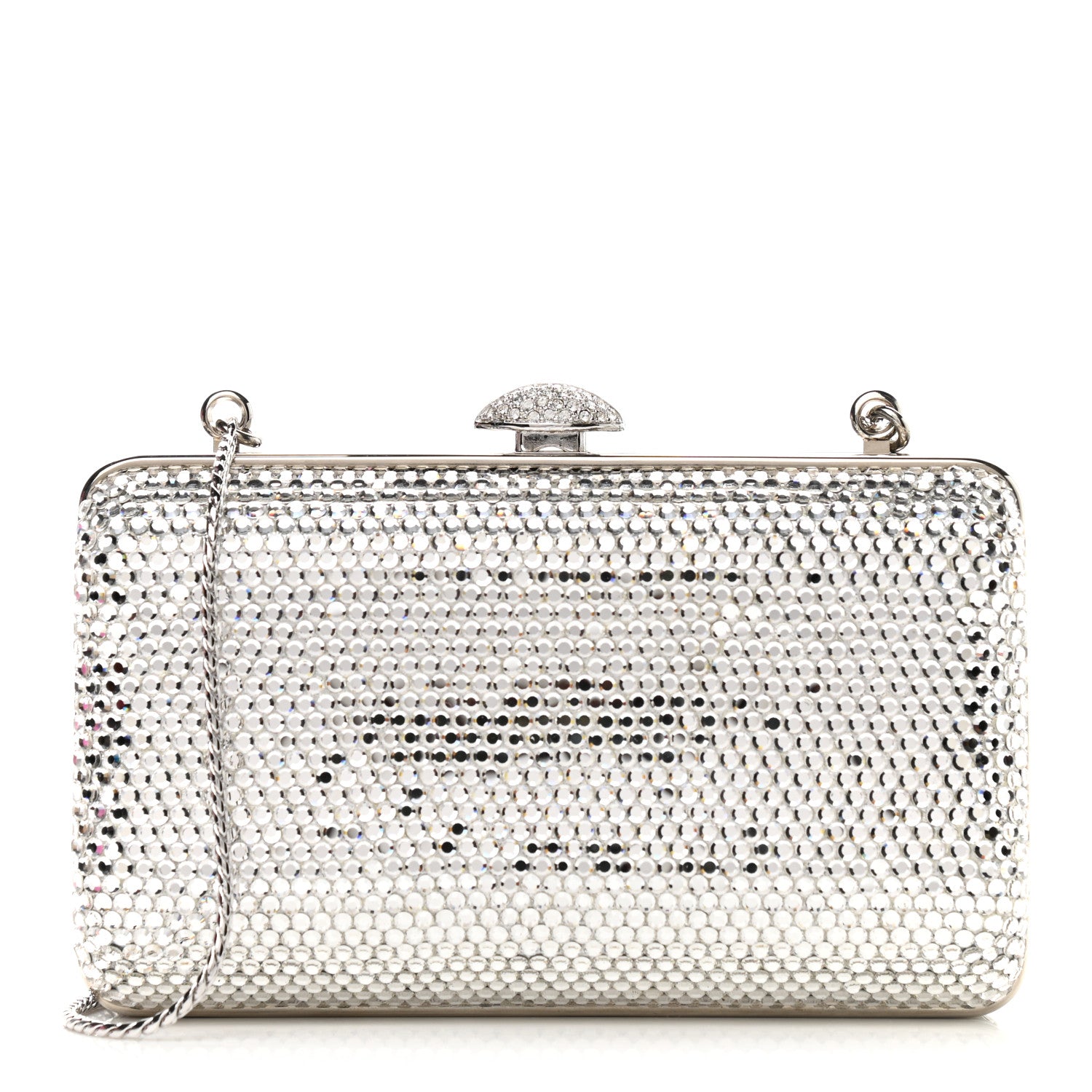 Judith Leiber Swarovski Crystal Minaudiere Clutch Silver 1 of 7