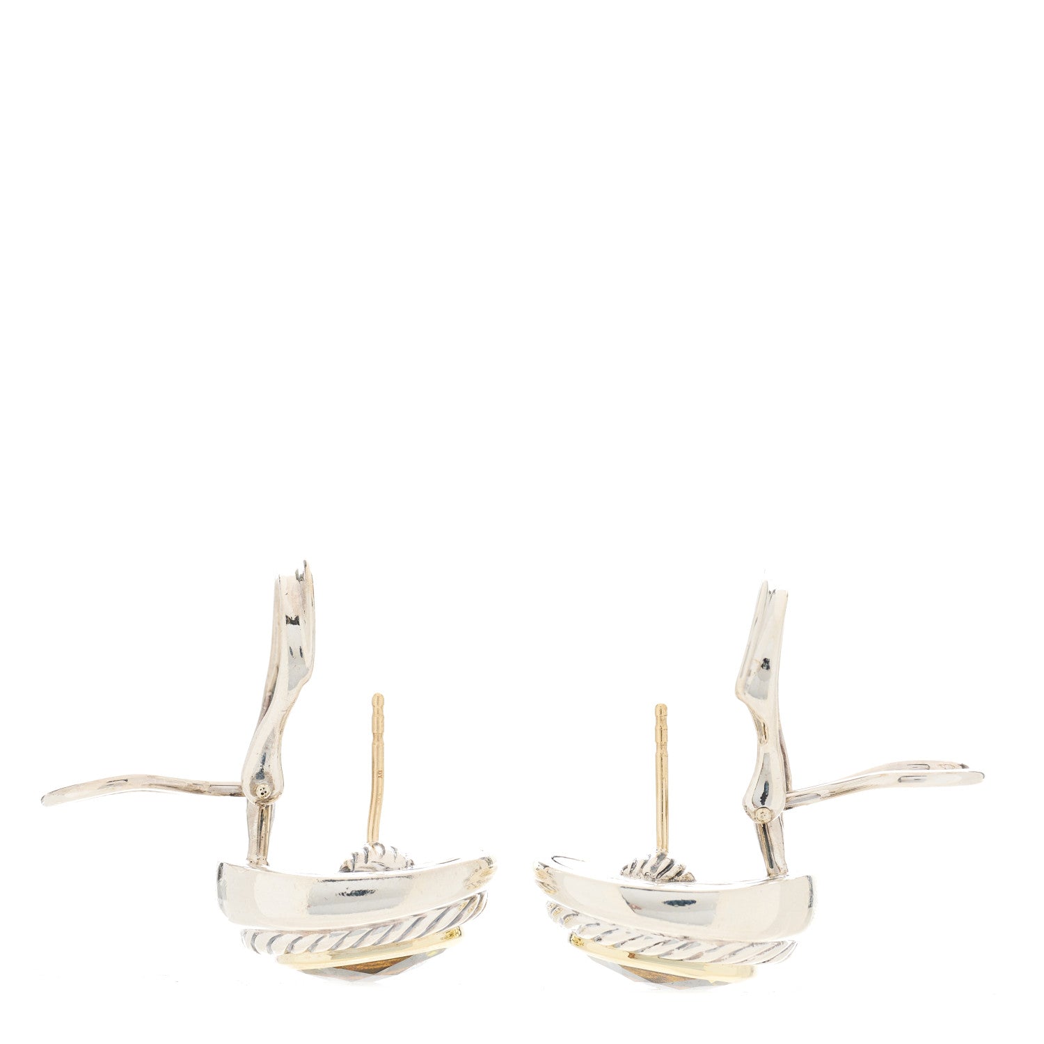 David Yurman Sterling Silver 14K Gold Lemon Citrine 11mm Albion Earrings 2 of 3