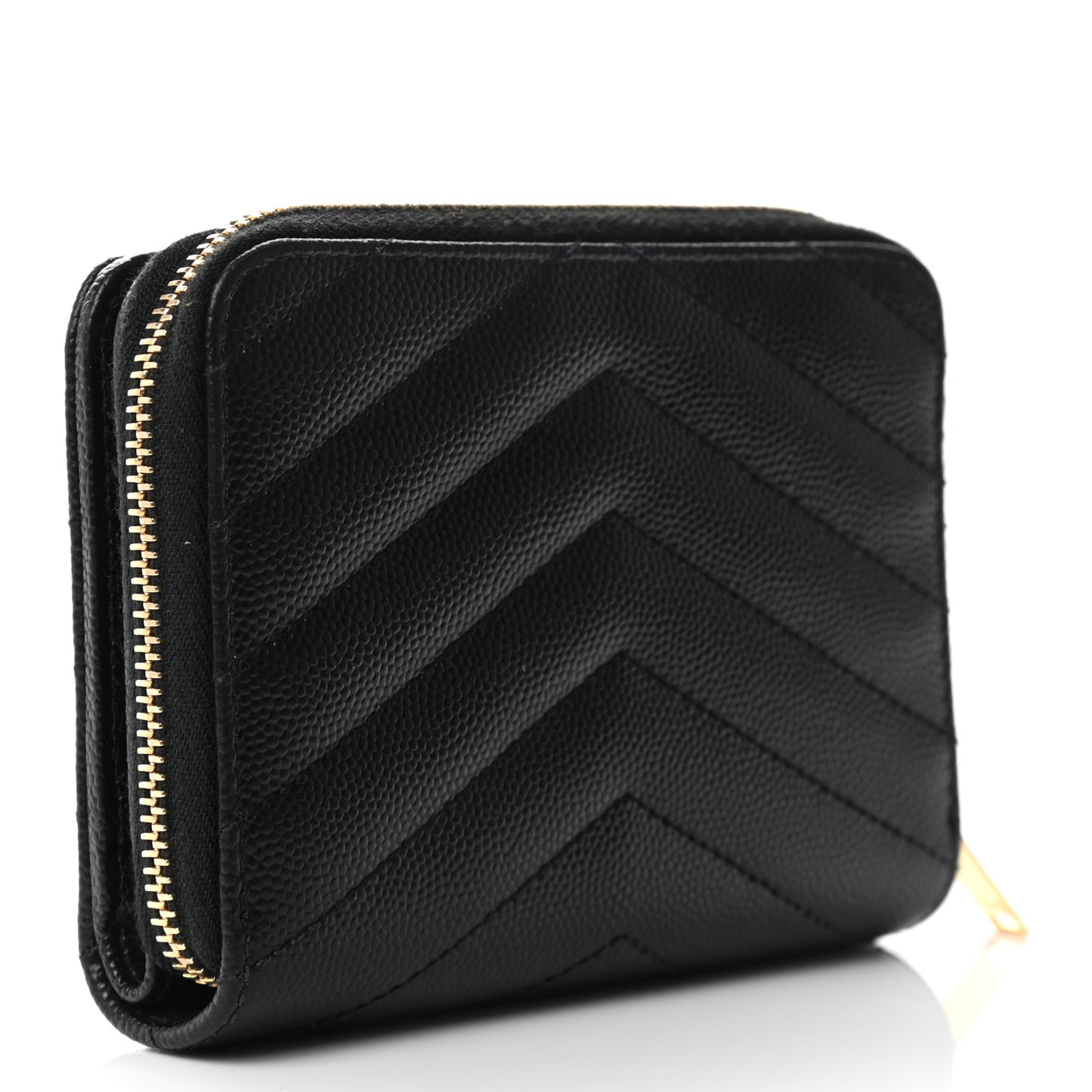 Grain De Poudre Matelasse Chevron Monogram Compact Zip Around Wallet Black