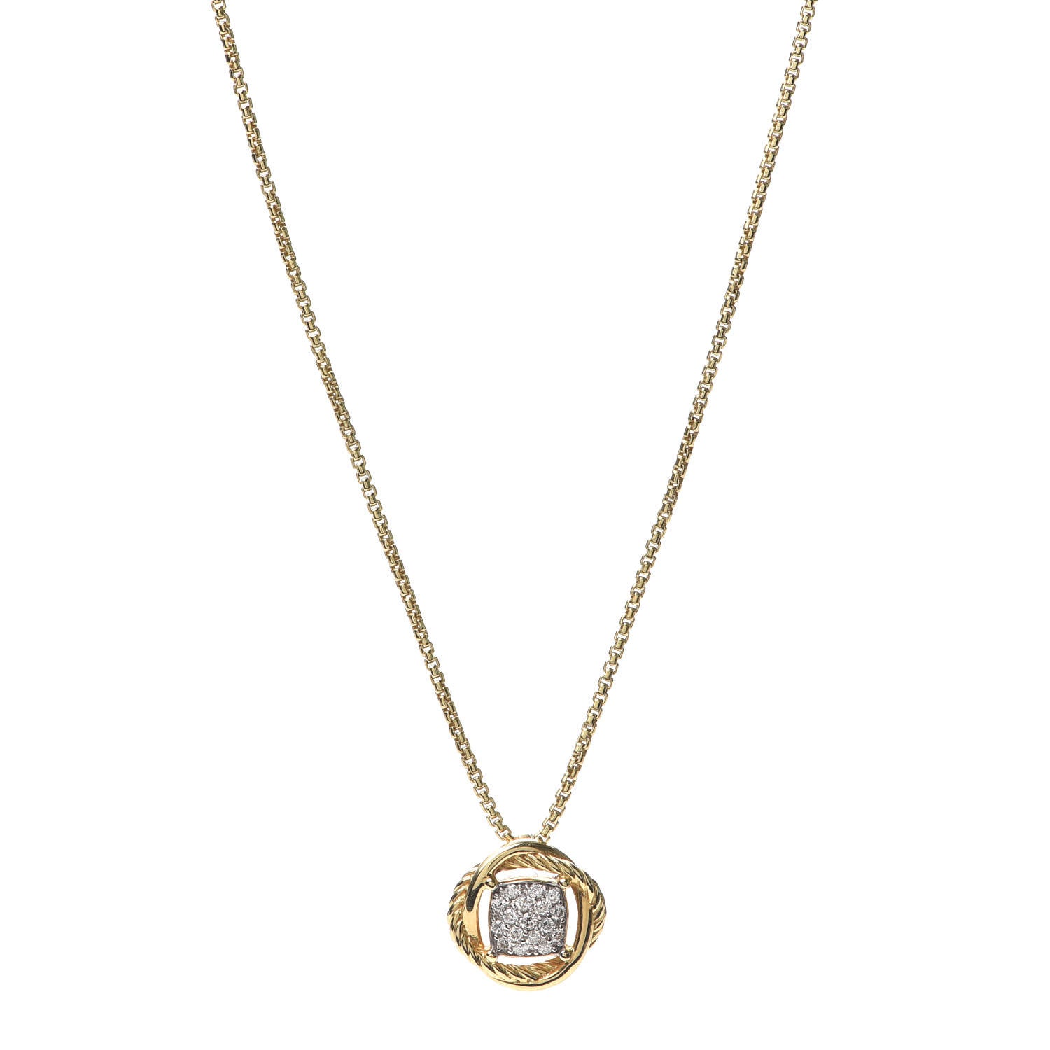 David Yurman 18K Yellow Gold Diamond 7mm Infinity Pendant Necklace 1 of 5