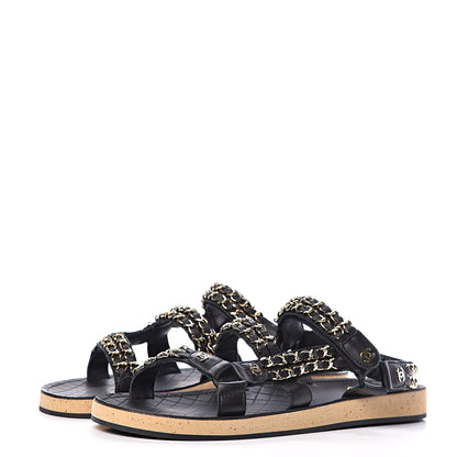 Chanel Calfskin Chain Flat Sandals 41 Black 3 of 8