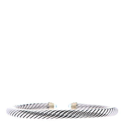 David Yurman Sterling Silver 14K Yellow Gold Blue Topaz 5mm Cable Classics Petite Color Bracelet 3 of 4
