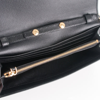 Prada Saffiano Metal Oro Chain Wallet Nero Black 5 of 7