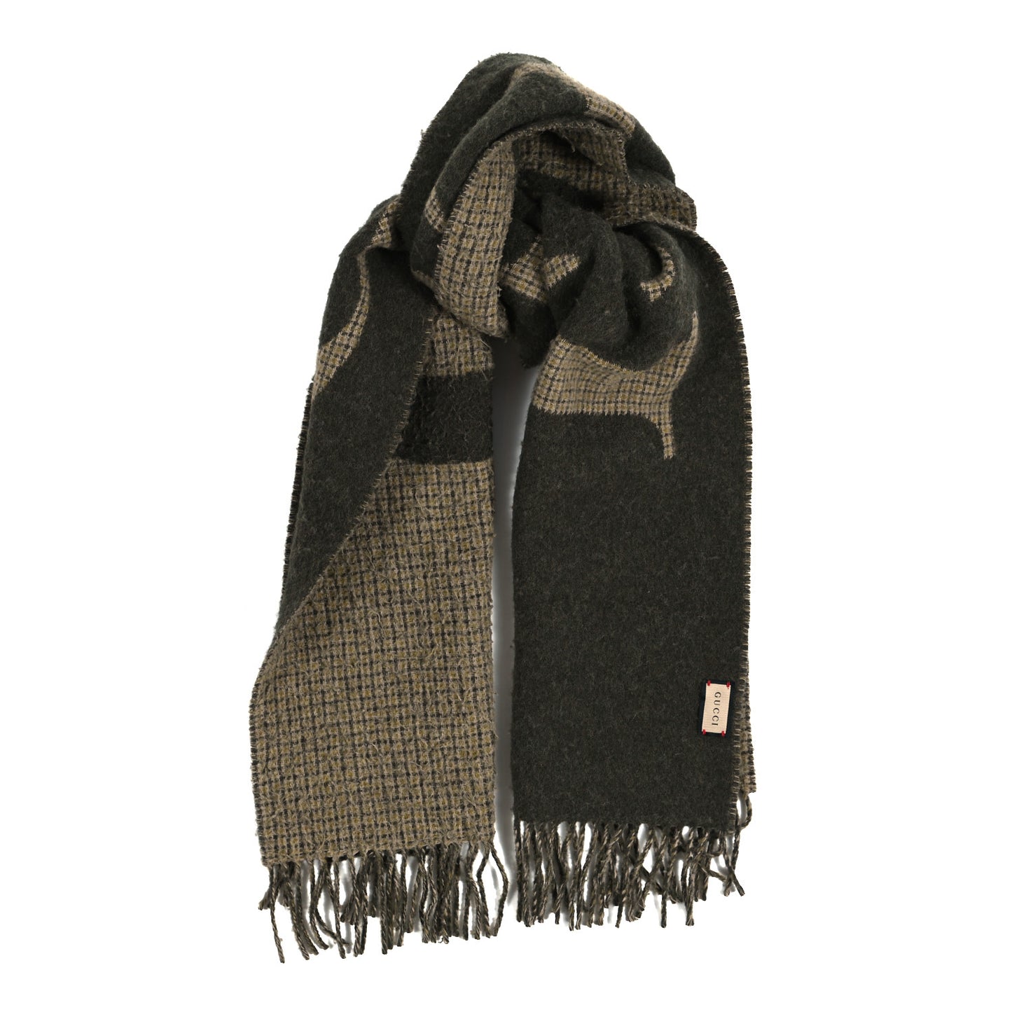 Wool Jacquard Logo Scarf Olive Dark Green