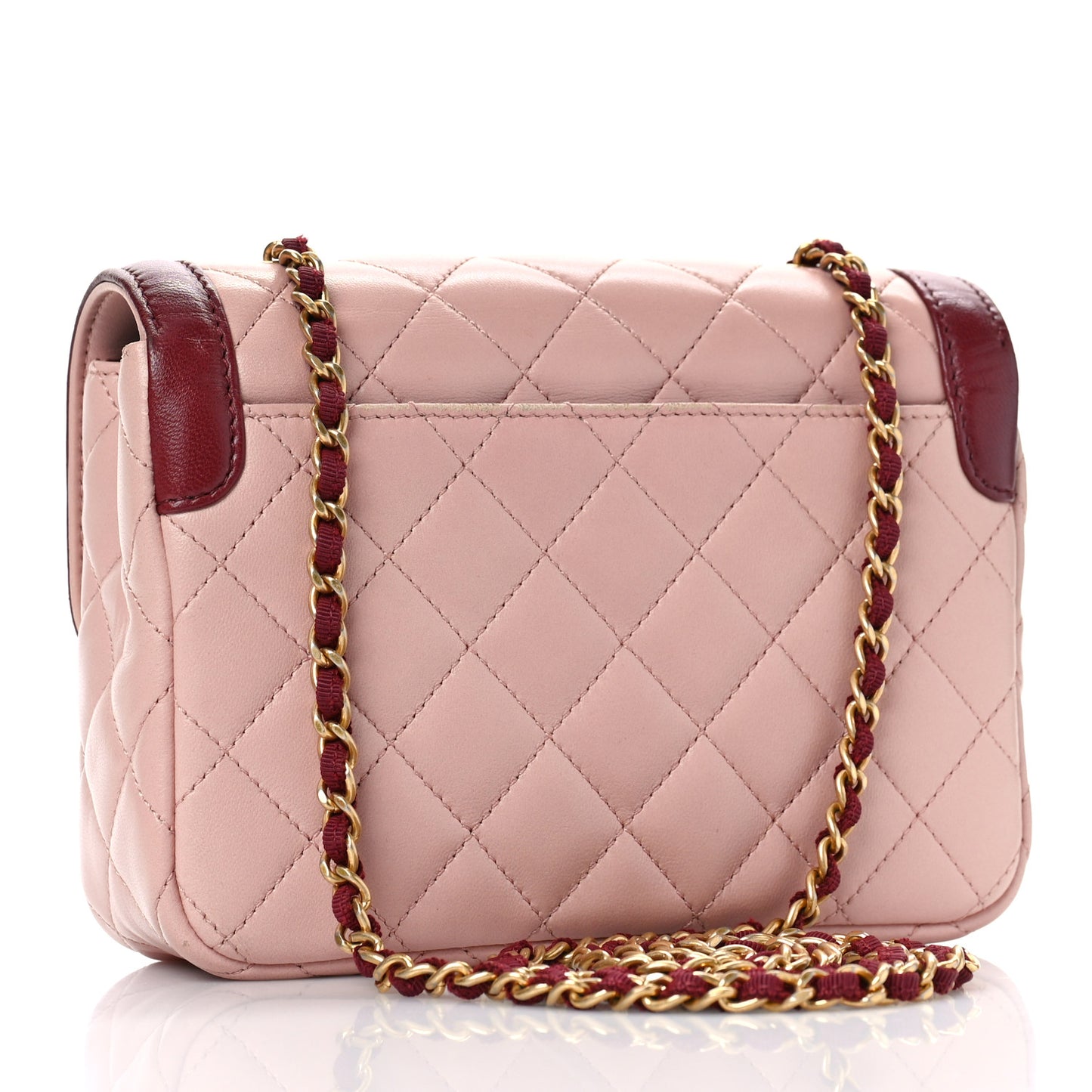 Lambskin Quilted Mini Two Tone Day Flap Pink Burgundy