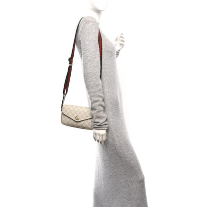 Gucci GG Supreme Monogram Textured Dollar Calfskin Web Mini Ophidia Envelope Shoulder Bag Beige Mystic White Oatmeal 2 of 11