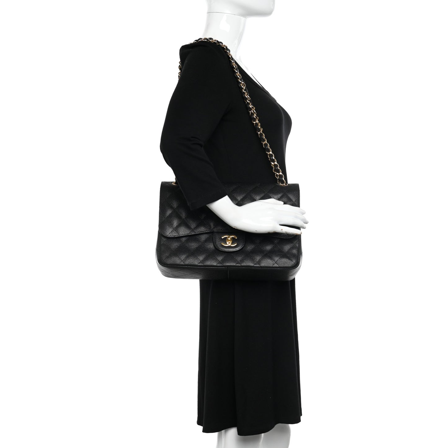 Caviar Quilted Jumbo Double Flap Black
