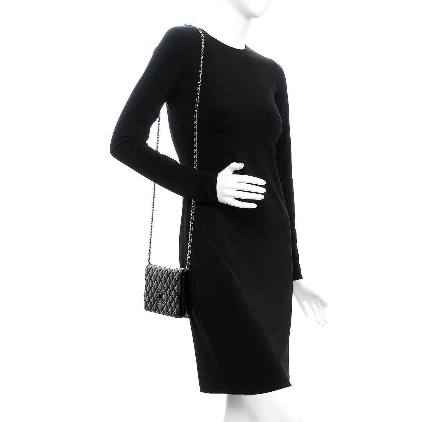 Goatskin Quilted Diamond CC Wallet On Chain WOC Black