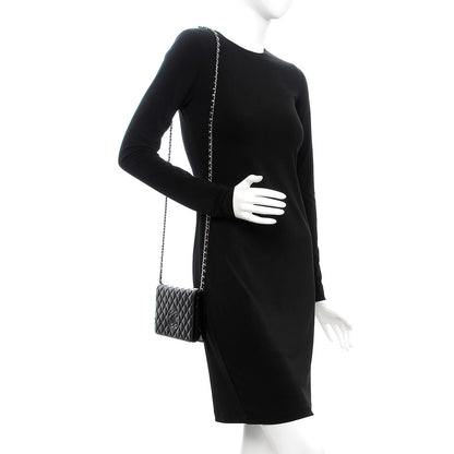 Chanel Goatskin Quilted Diamond CC Wallet On Chain WOC Black 2 of 10