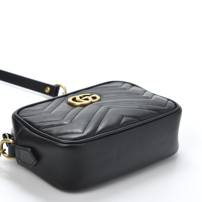 Gucci Calfskin Matelasse Mini GG Marmont Chain Shoulder Bag Black 3 of 9