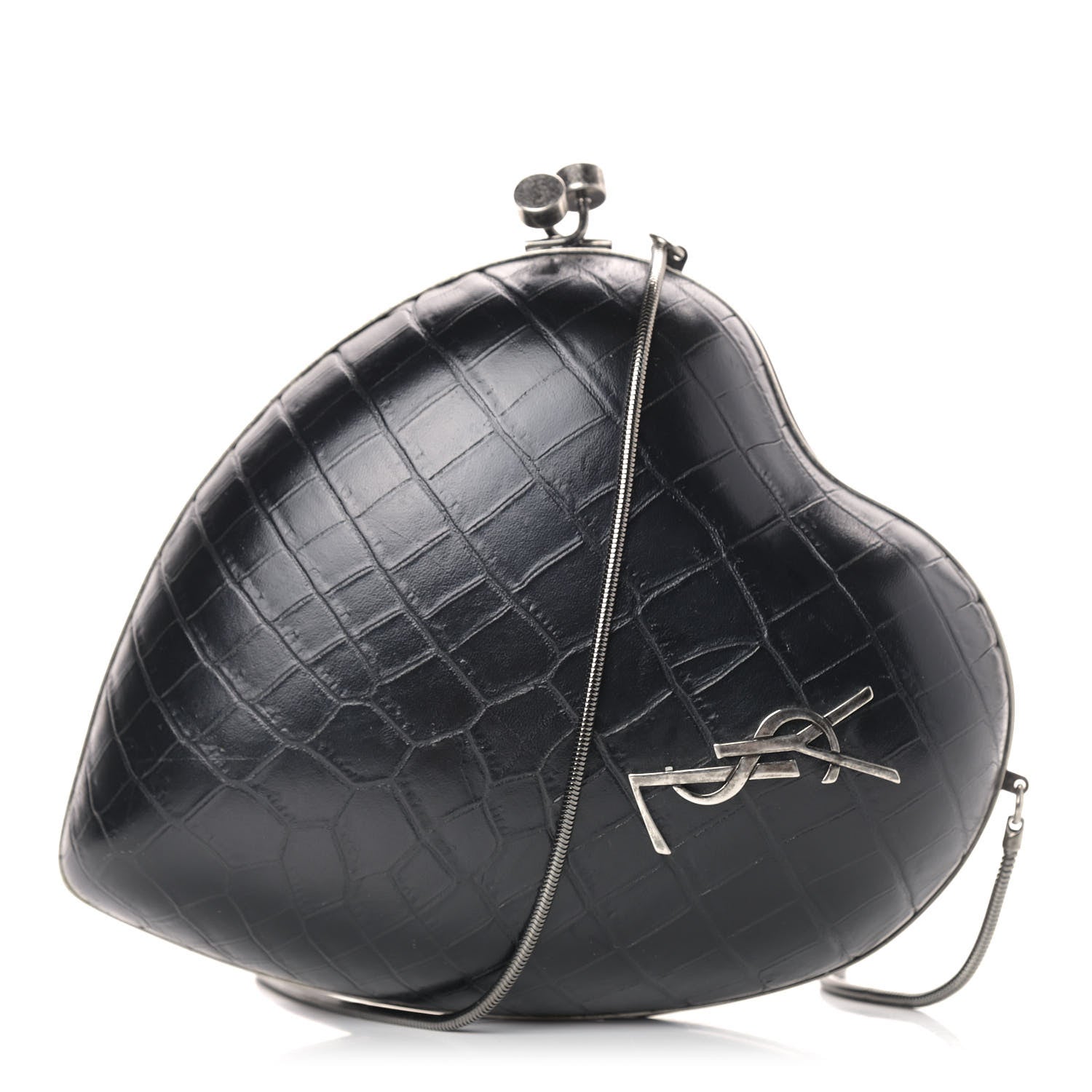 Saint Laurent Calfskin Crocodile Embossed Monogram Love Box Bag Black 1 of 8