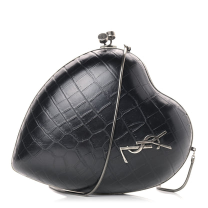 Saint Laurent Calfskin Crocodile Embossed Monogram Love Box Bag Black 1 of 8