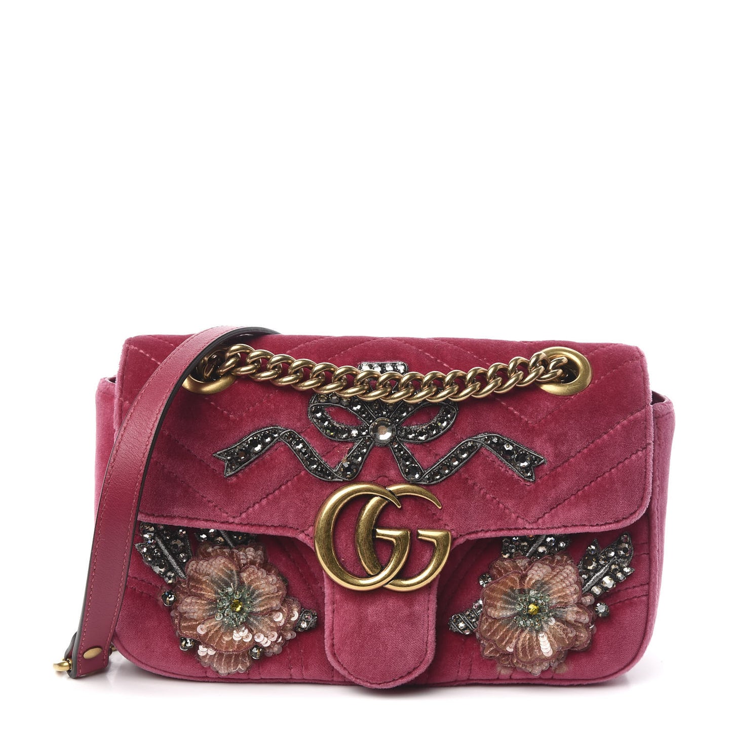 Velvet Matelasse Embroidered Mini GG Marmont Shoulder Bag Light Raspberry Rose