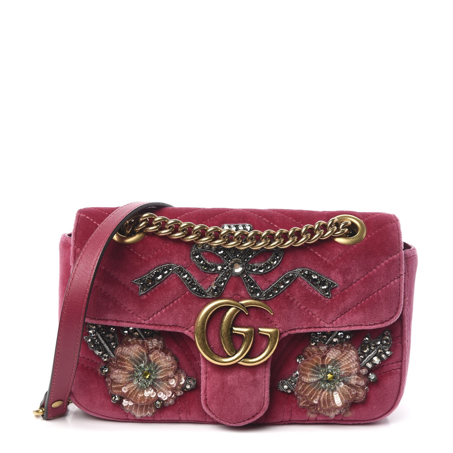 Gucci Velvet Matelasse Embroidered Mini GG Marmont Shoulder Bag Light Raspberry Rose 1 of 10