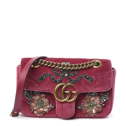 Gucci Velvet Matelasse Embroidered Mini GG Marmont Shoulder Bag Light Raspberry Rose 1 of 10