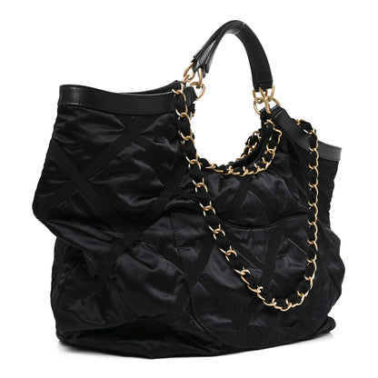 Chanel Nylon Grosgrain Quilted Lifestyle Shopping Tote Black 3 of 10