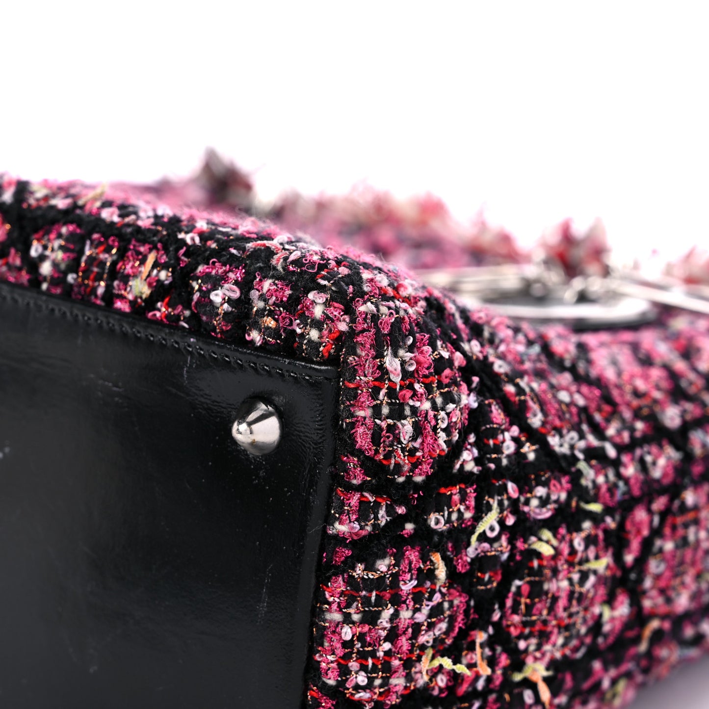 Tweed Fringe Cannage Embroidered Medium Lady Dior Pink Black Multicolor