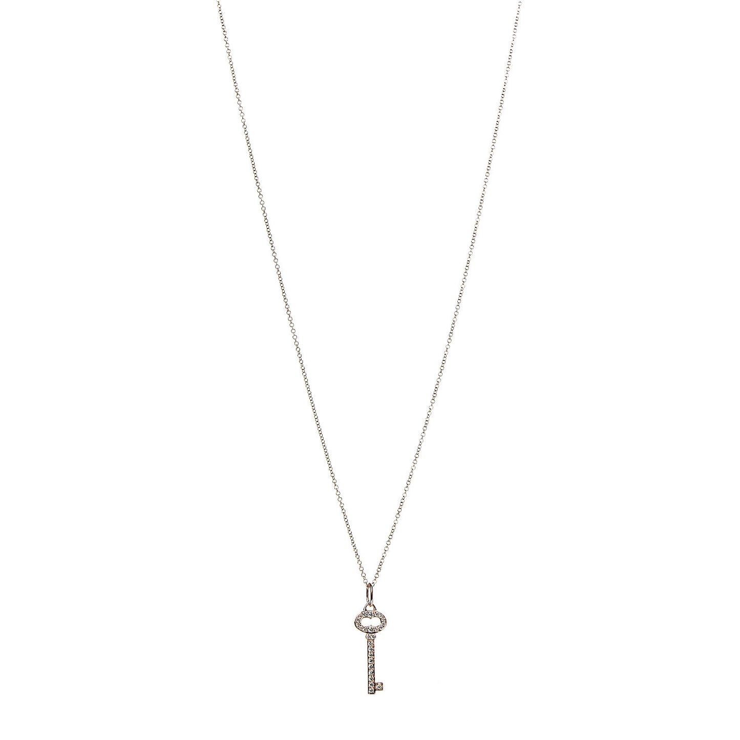18K Rose Gold Diamond Mini Vintage Oval Key Pendant Necklace