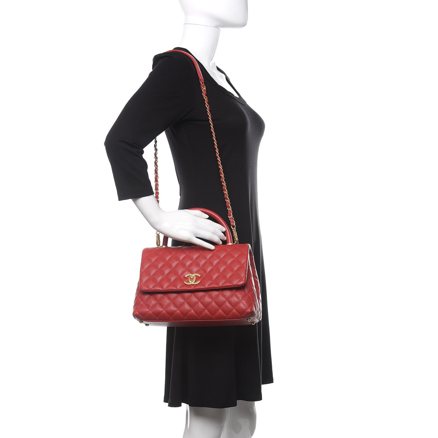 Caviar Quilted Small Coco Handle Flap Red