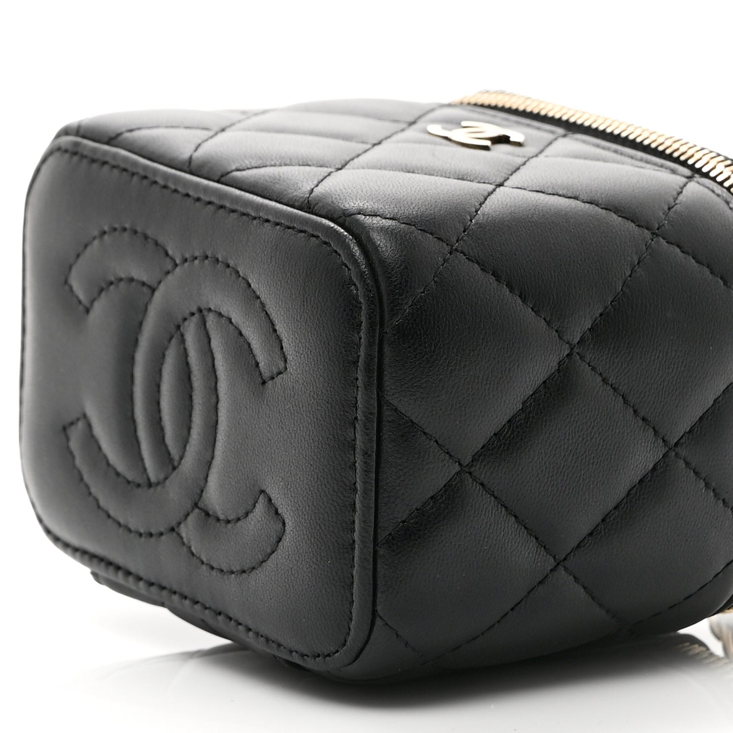 Lambskin Quilted Mini Vanity Case With Chain Black