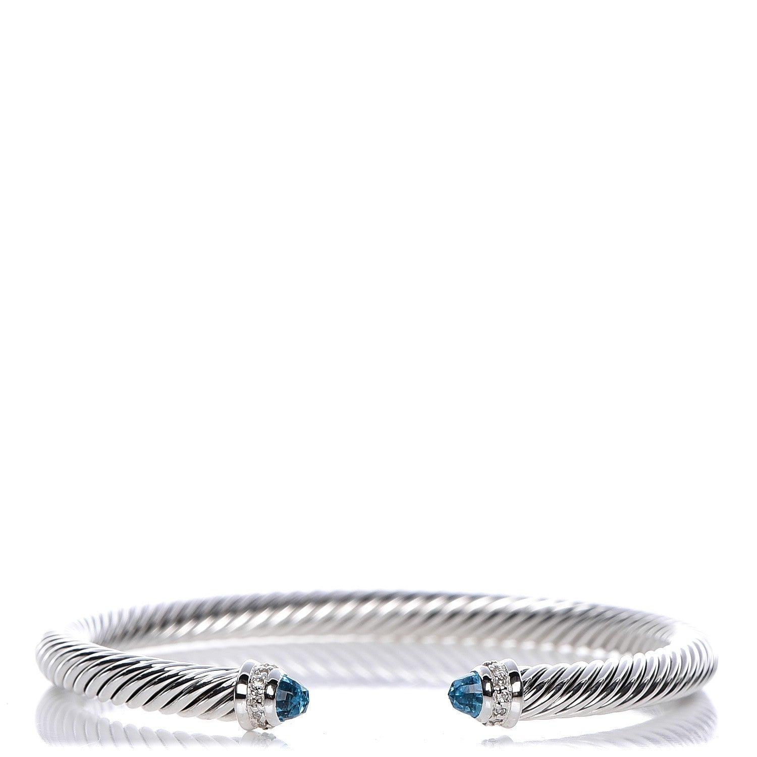David Yurman Sterling Silver Diamond Blue Topaz 5mm Cable Classics Bracelet 1 of 6