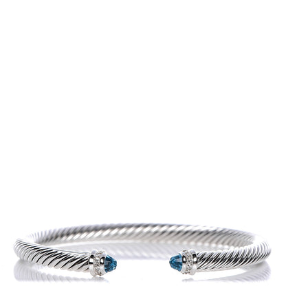 David Yurman Sterling Silver Diamond Blue Topaz 5mm Cable Classics Bracelet 1 of 6
