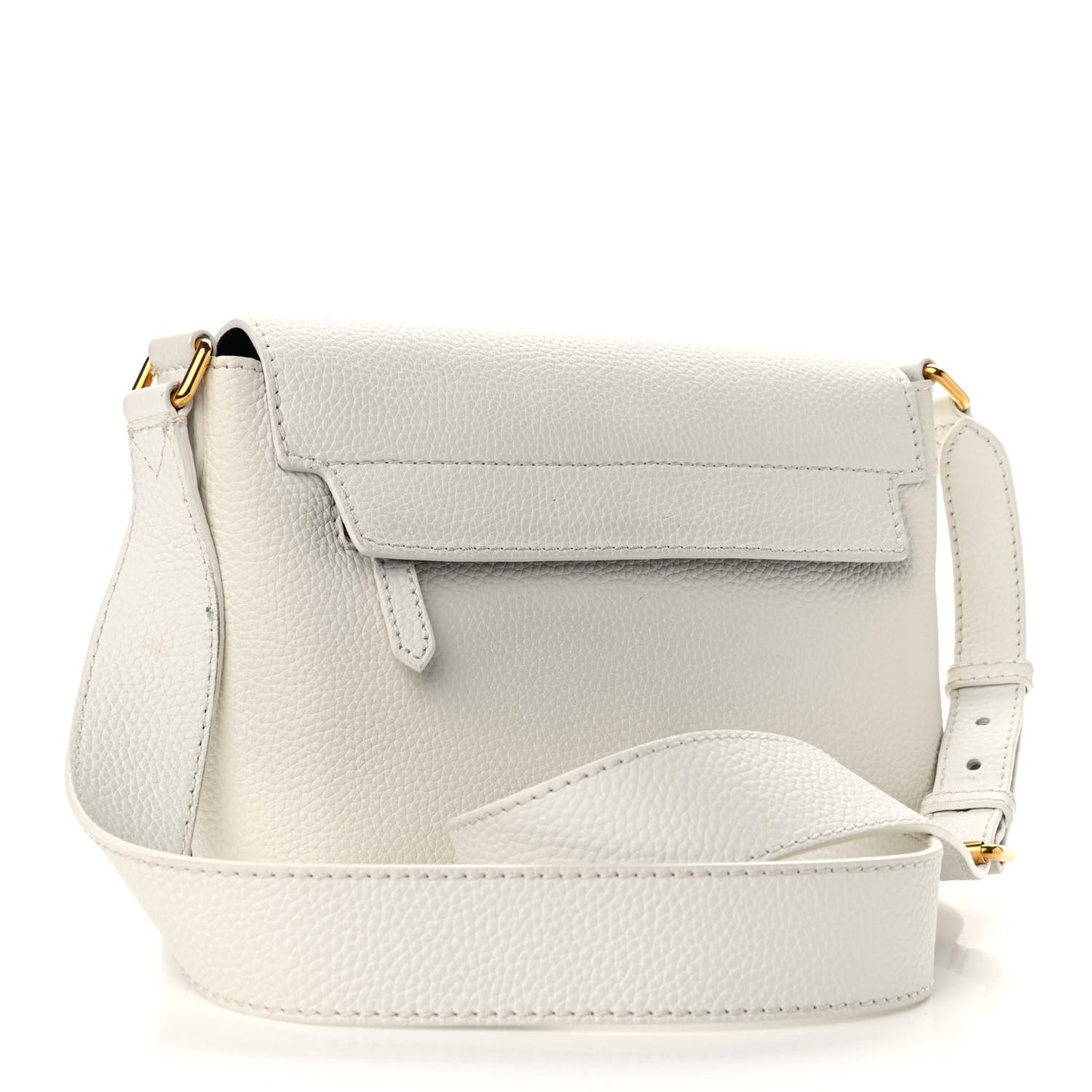 Grainy Calfskin Embossed Small Messenger White