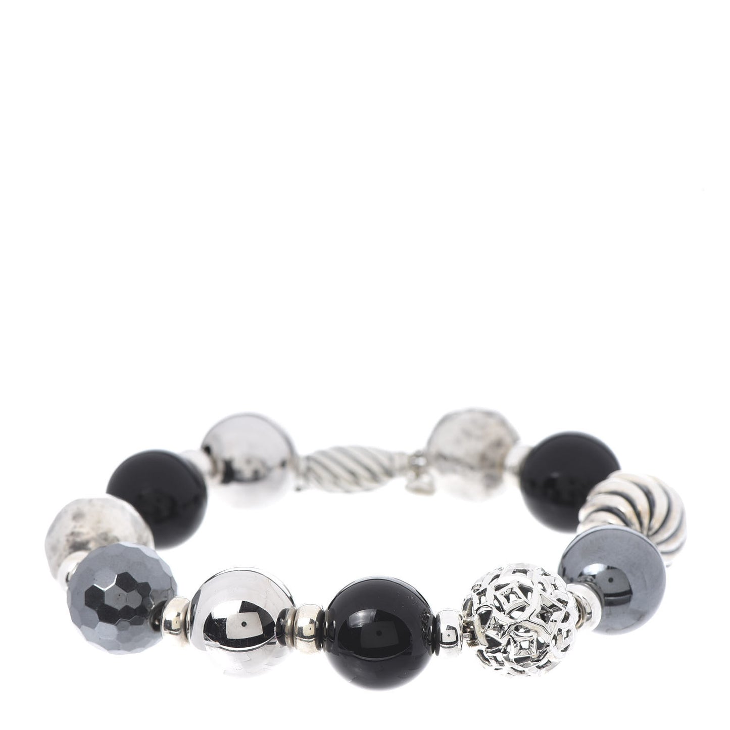 Sterling Silver Black Onyx Hematite 14mm Elements Bead Bracelet