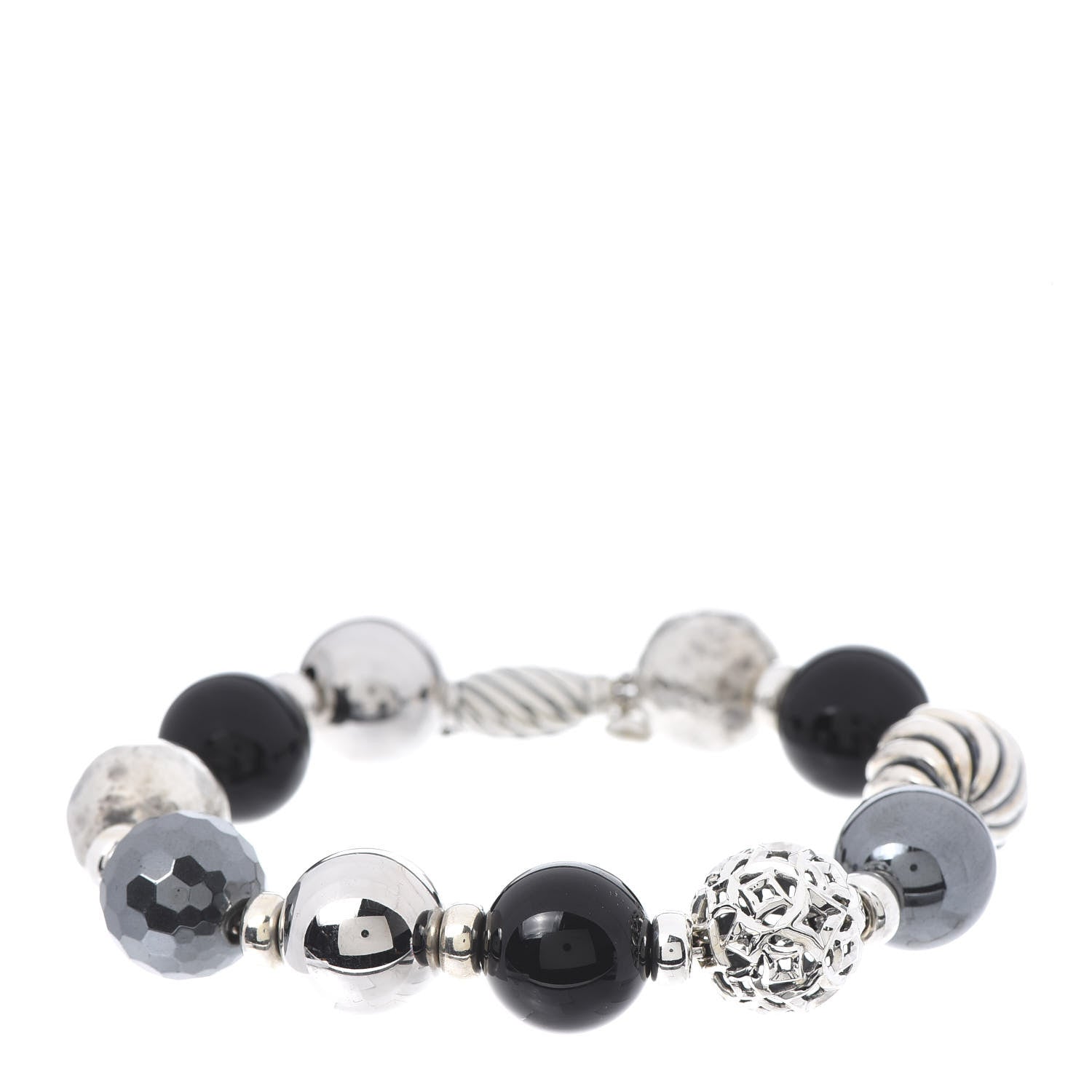 David Yurman Sterling Silver Black Onyx Hematite 14mm Elements Bead Bracelet 1 of 4