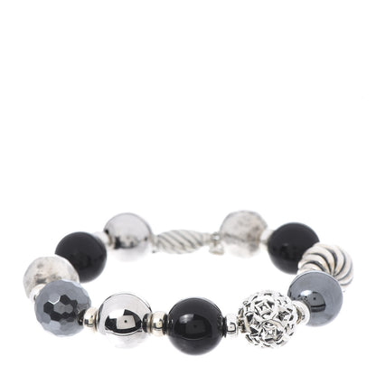David Yurman Sterling Silver Black Onyx Hematite 14mm Elements Bead Bracelet 1 of 4