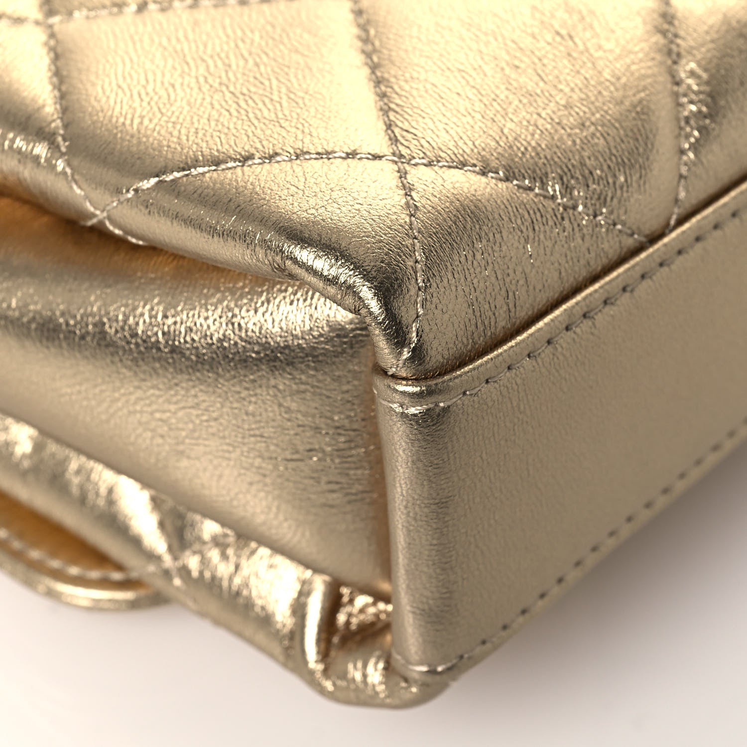 Chanel Metallic Lambskin Quilted Mini CC Crystal Logo Chain Flap Gold 11 of 13