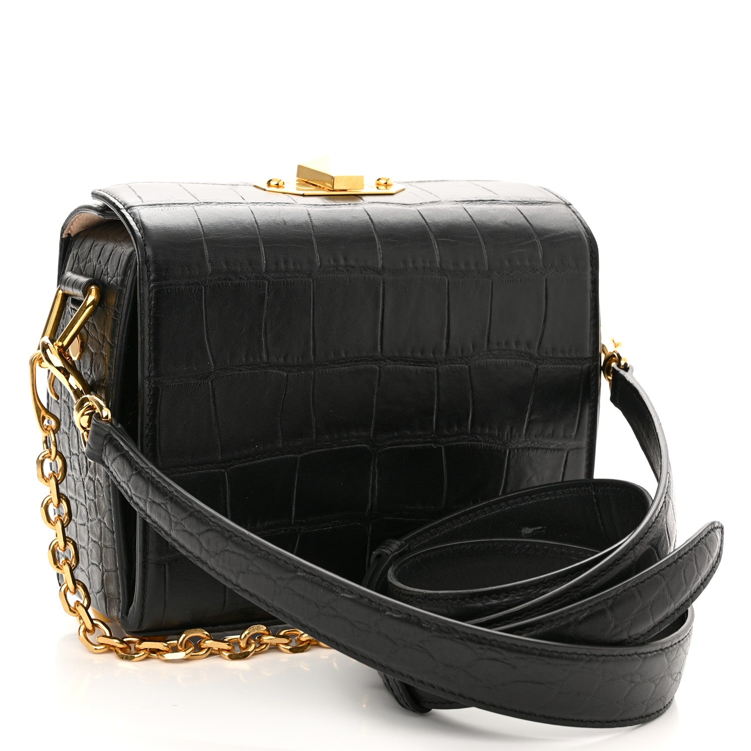 Alexander McQueen Calfskin Crocodile Embossed Box Shoulder Bag 19 Black 3 of 9