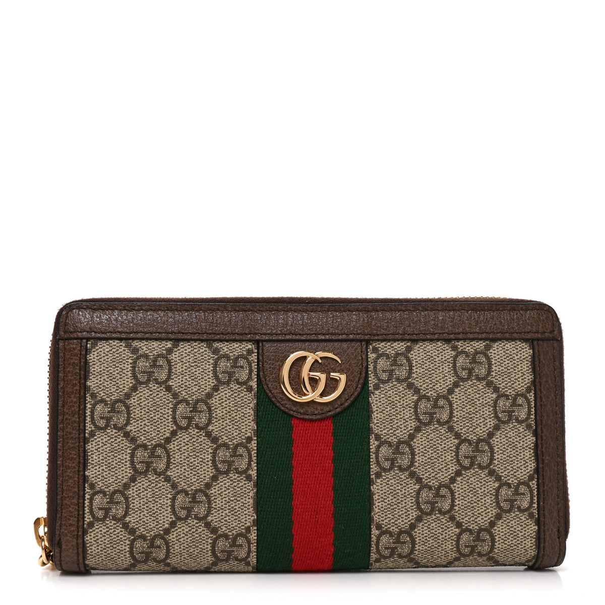 Gucci GG Supreme Monogram Web Ophidia Zip Around Wallet Brown 1 of 7