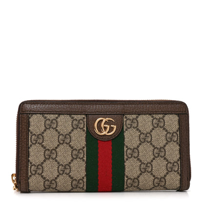 Gucci GG Supreme Monogram Web Ophidia Zip Around Wallet Brown 1 of 7