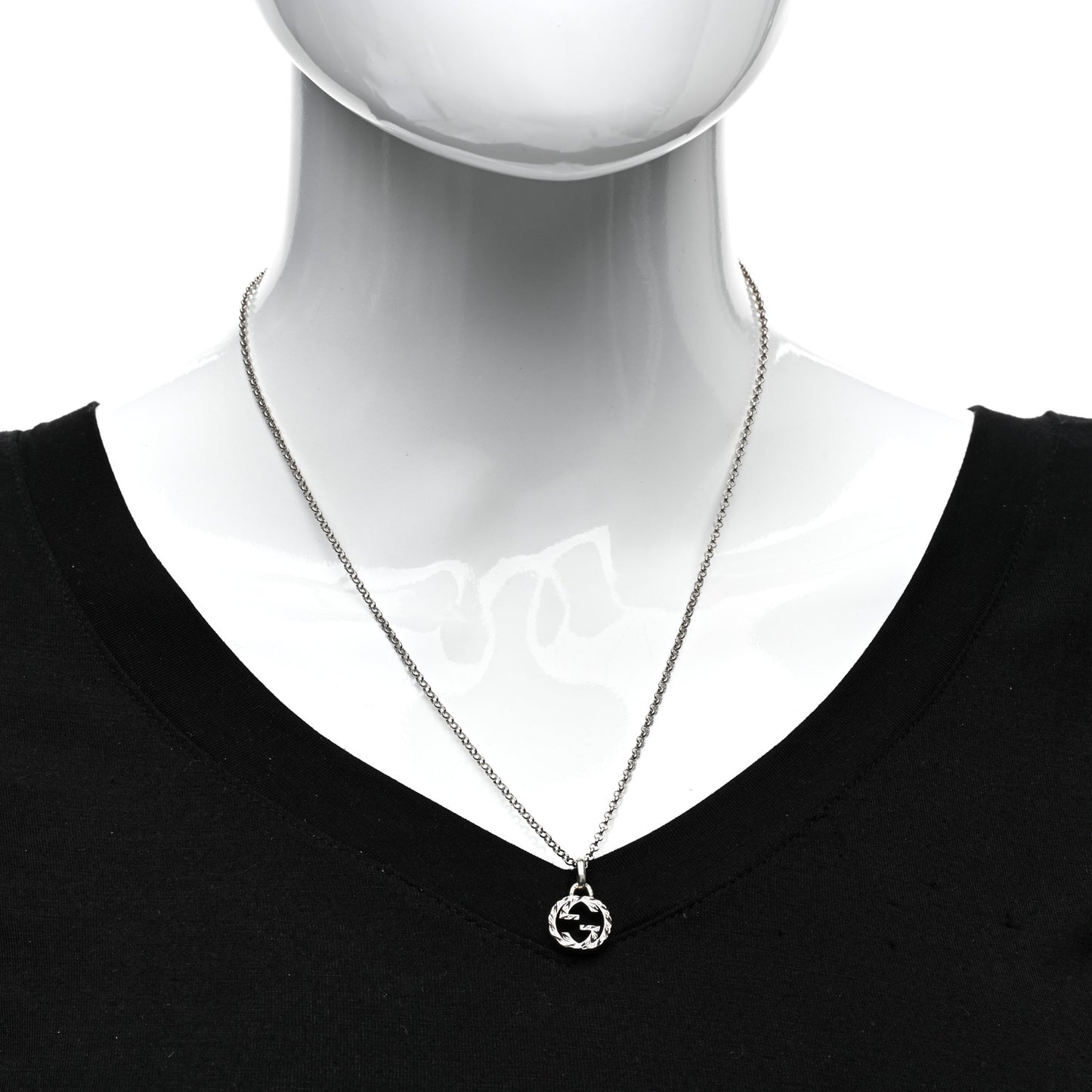 Sterling Silver Small Textured Interlocking G Pendant Necklace
