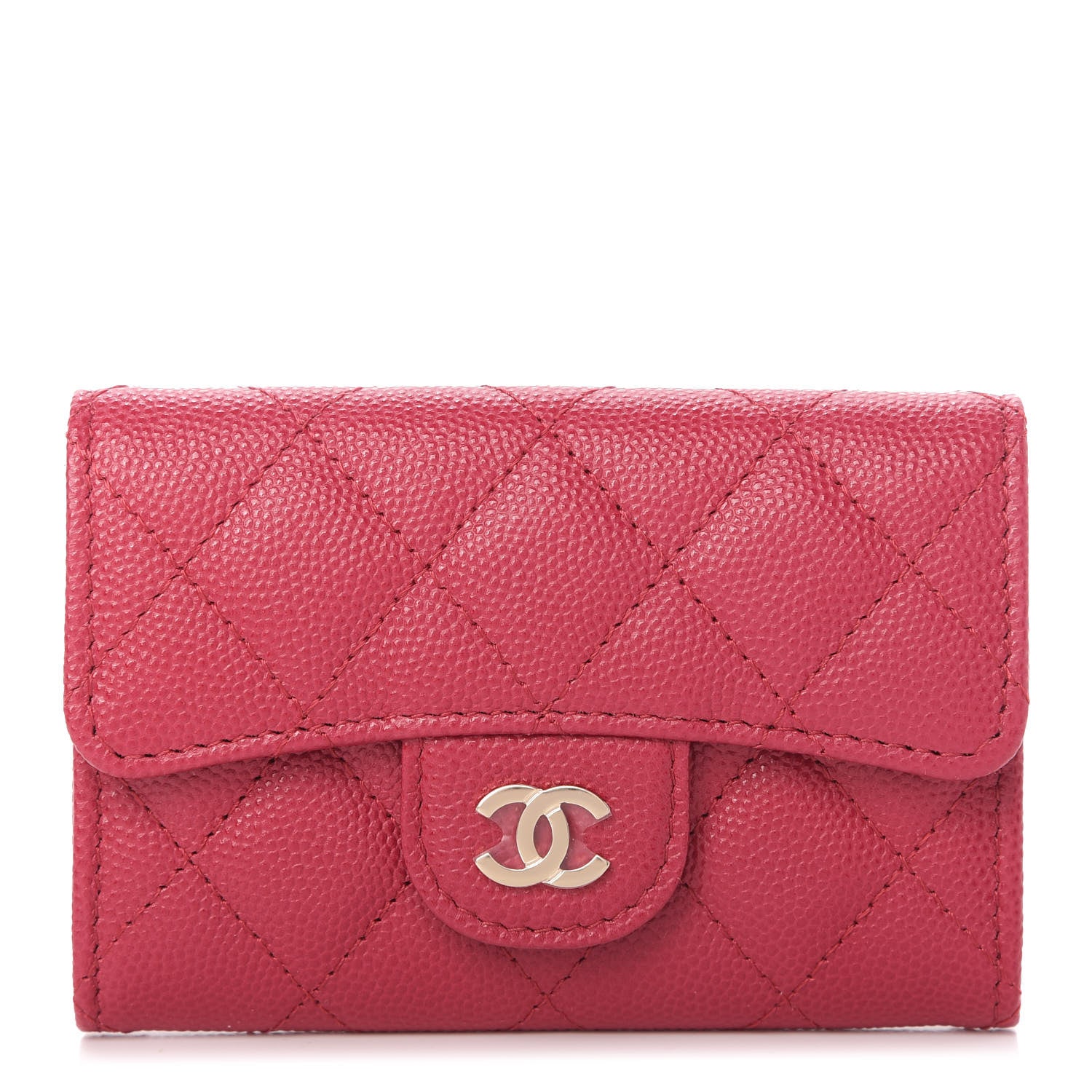 Chanel Caviar Quilted Flap Card Holder Wallet Dark Pink 1 of 11
