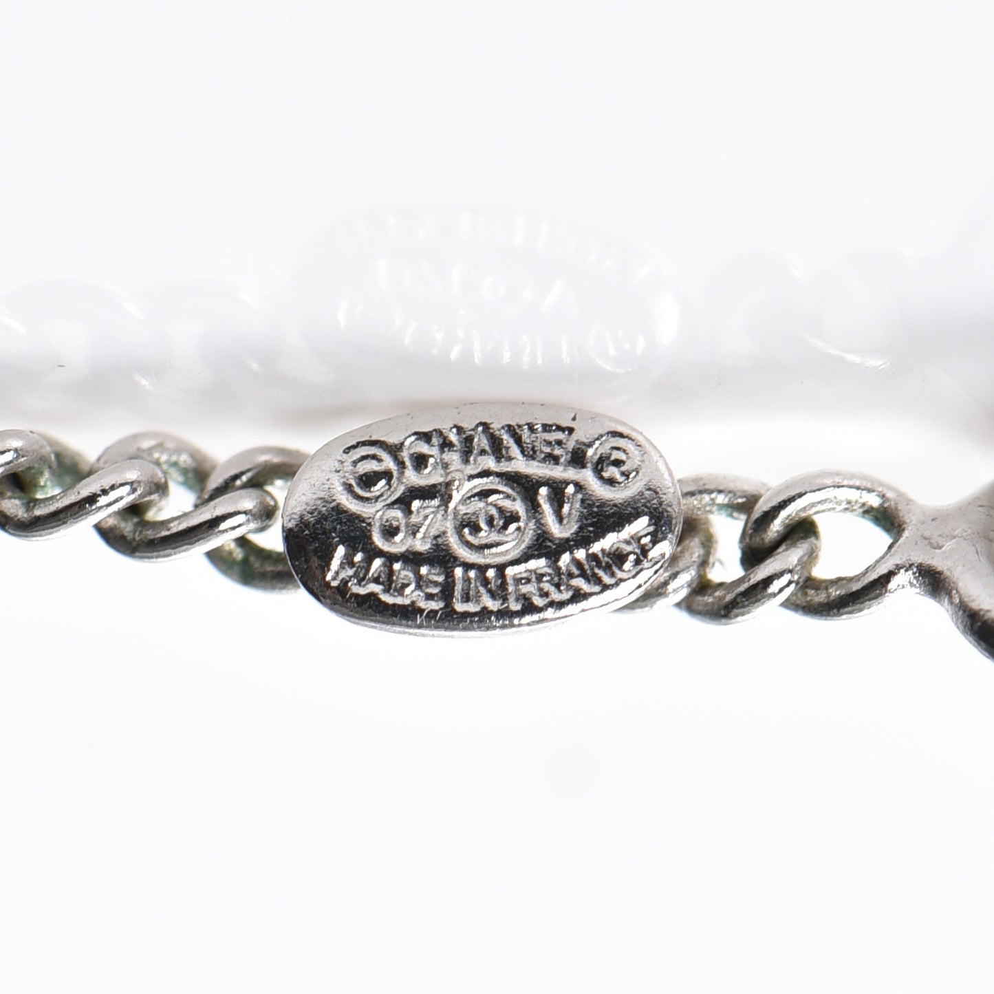 Enamel CC Necklace Silver White