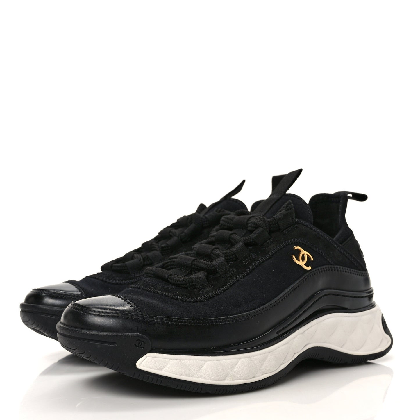 Velvet Calfskin Mixed Fibers CC Sneakers 36 Black