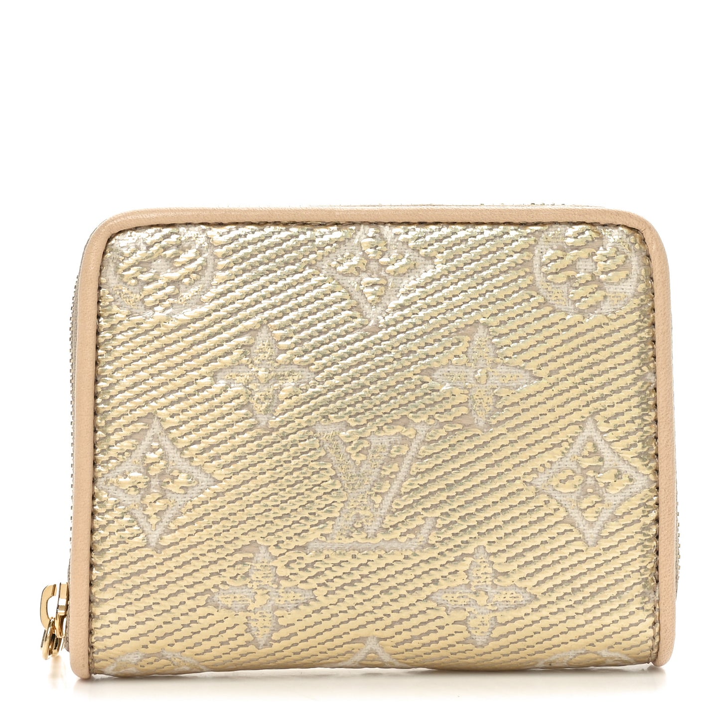 Lurex Jacquard Monogram Zippy Coin Purse Beige