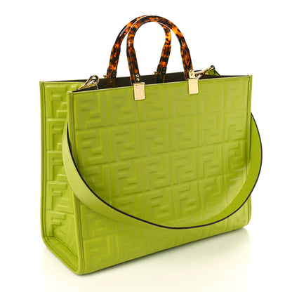 Fendi Vitello Plexiglass FF Embossed Medium Fendi Sunshine Shopper Tote Wasabi 3 of 8